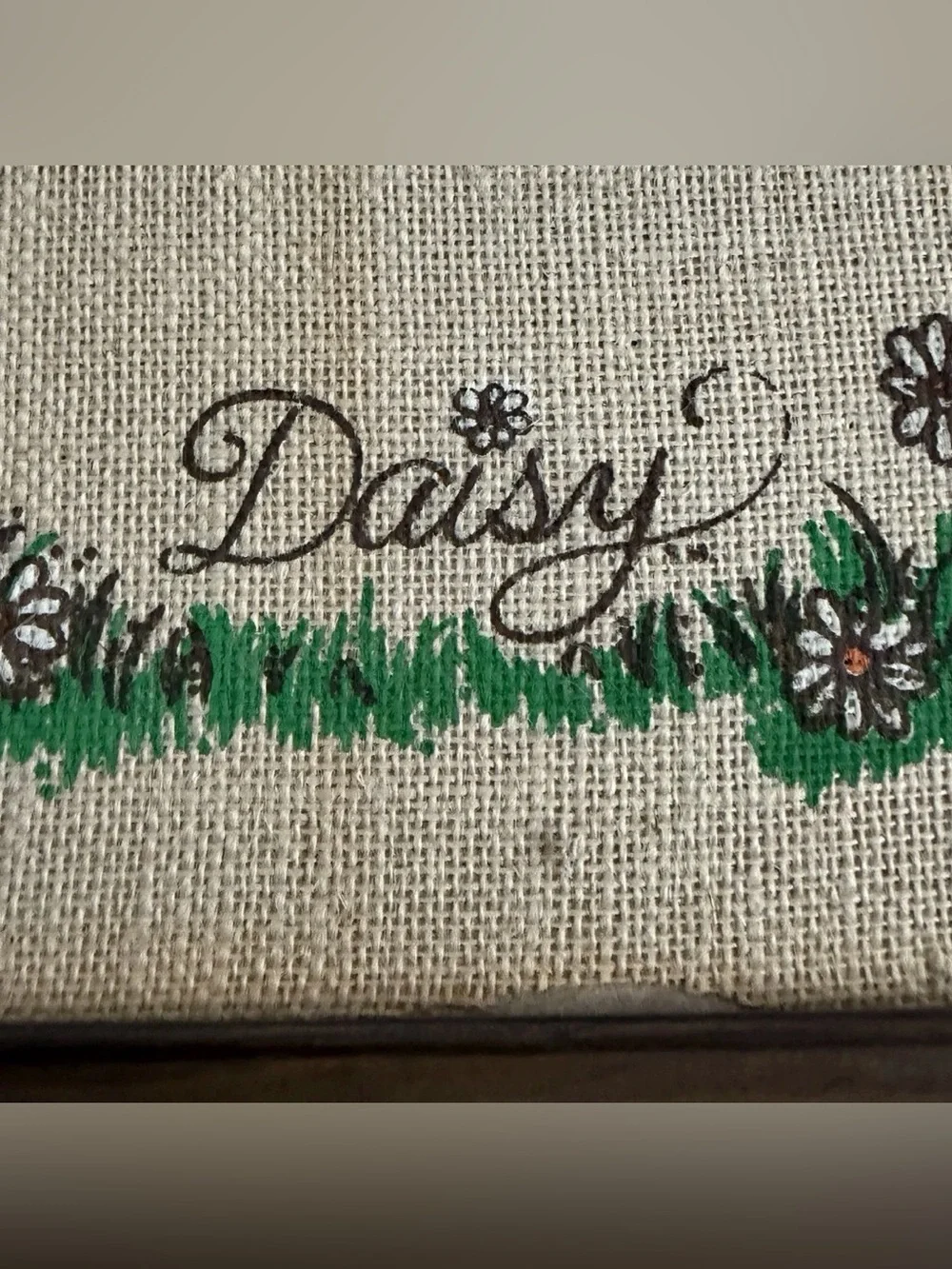 Vintage 1974 Daisy Burlap Bulletin Board 70s Cottagecore Hollie Hobbie MCM READ
